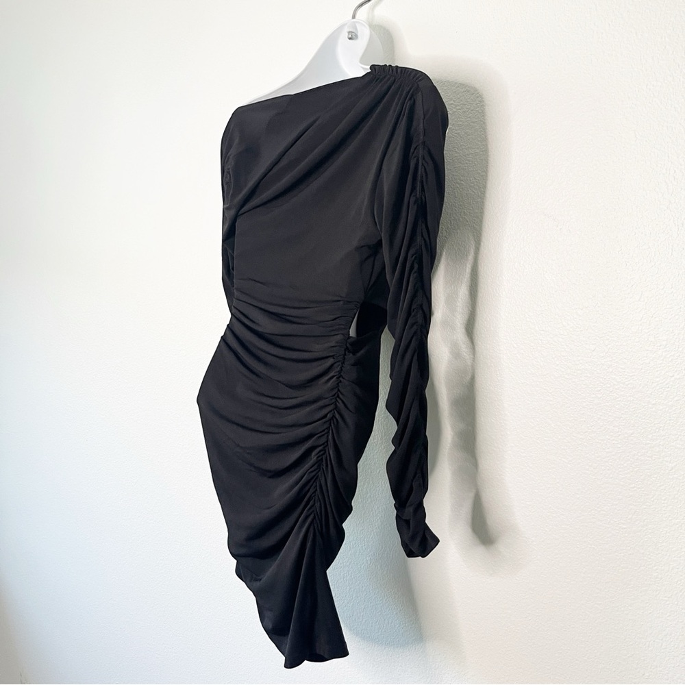 Hervé Léger Ruched Jersey Asymmetric Mini Dress Jersey Long Sleeve Small NEW - Picture 6 of 8